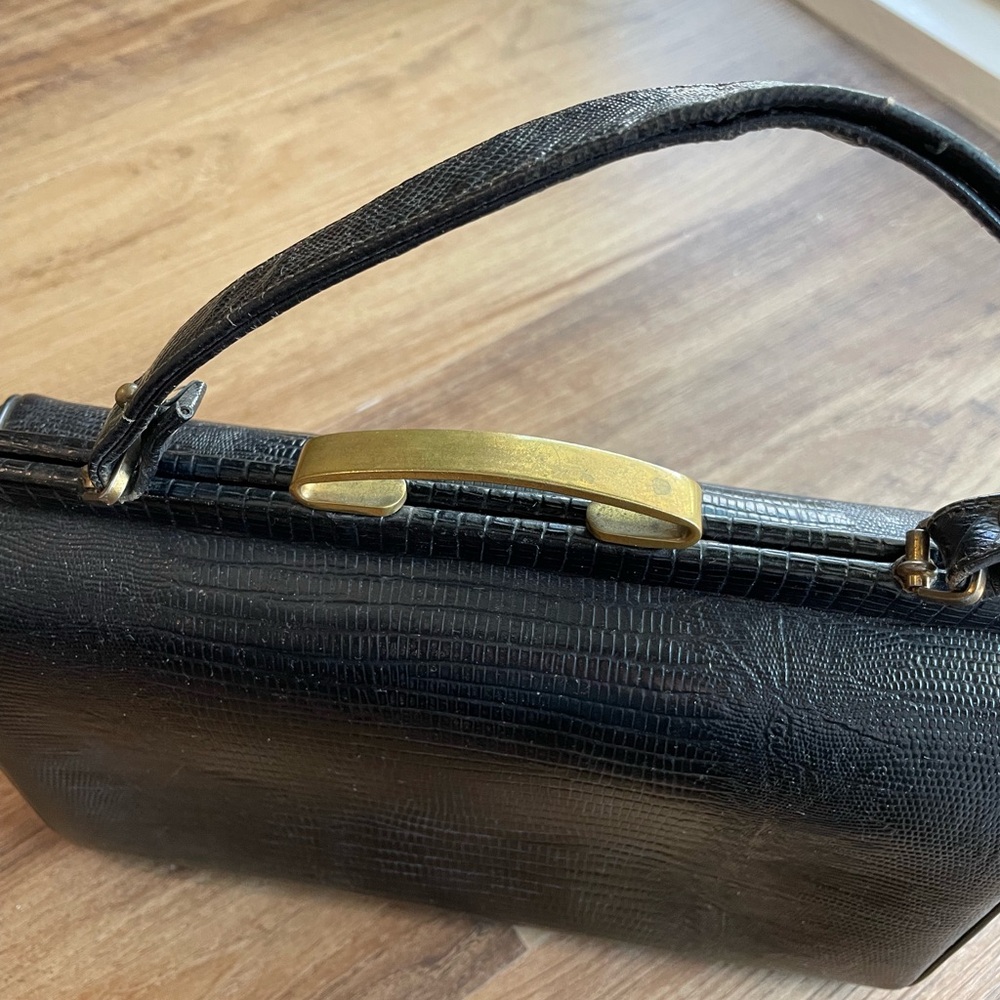 Vintage Lizard Leather Black Handbag Purse. - Picture 4 of 13